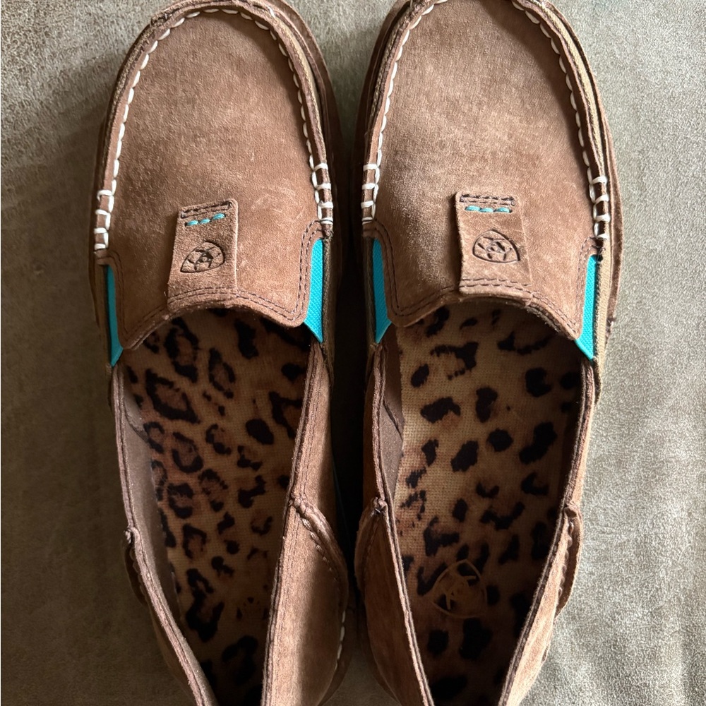 Ariat Tan Suede Shoes with Turquoise Highlights